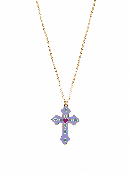 Collier - croix émaillée sur chaine.