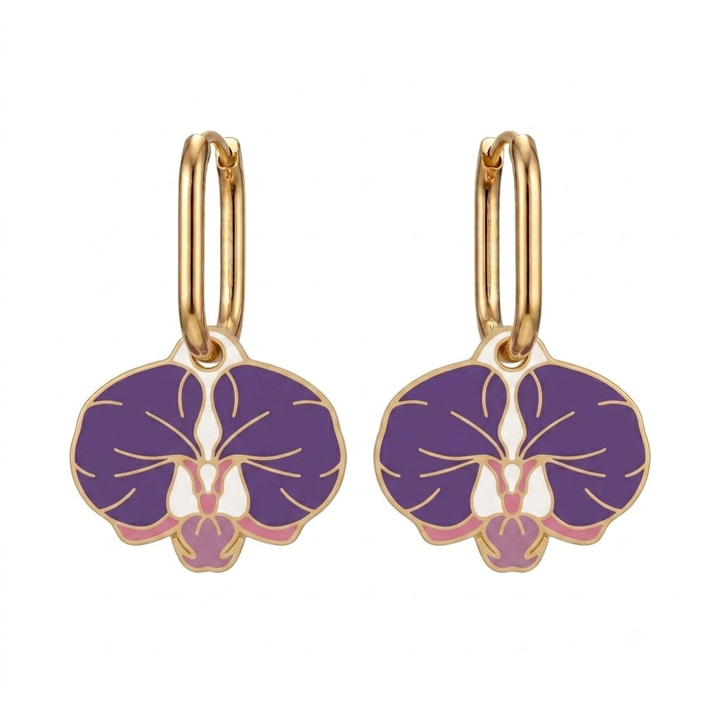Boucles d'oreilles - Créoles orchidée