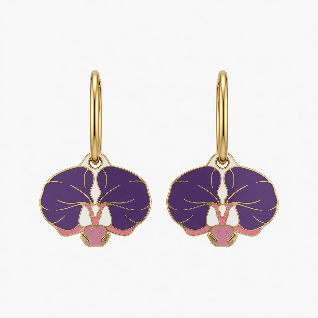 Boucles d'oreilles - Créoles orchidée